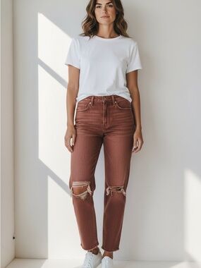 Anthropologie Rust-Toned Straight-Leg Jeans with Knee Distress